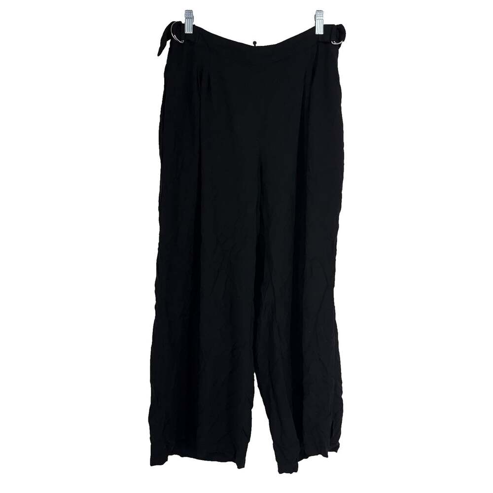 Disturbia Women 10 Wide Leg Pants Goth Grunge Solid Black Flowy Adjustable Waist